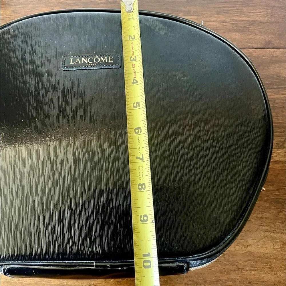 Lancome Paris Black Faux Leather Round Travel Cosmetic Bag Train Case - Picture 7 of 12